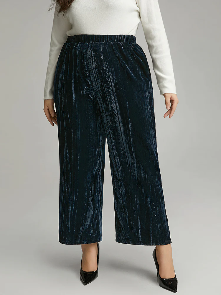 Velvet Elastic Waist Pocket Straight Leg Pants - Image 5