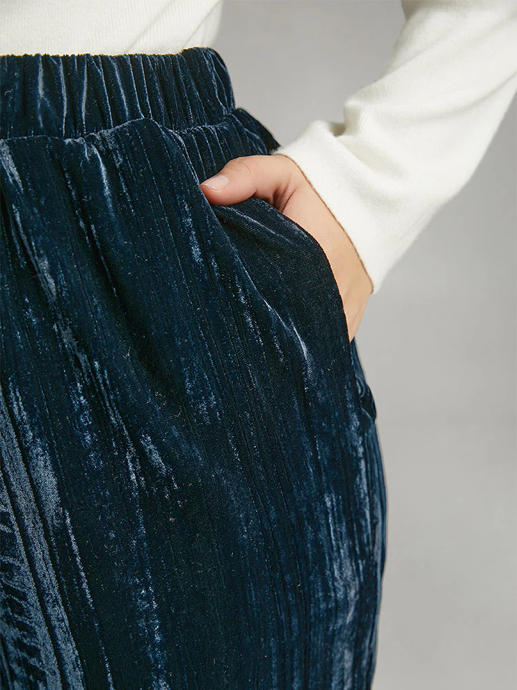 Velvet Elastic Waist Pocket Straight Leg Pants - Image 7