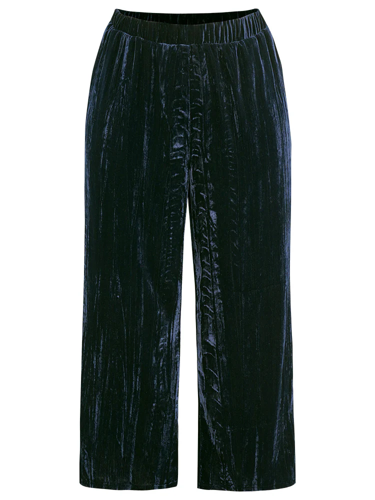 Velvet Elastic Waist Pocket Straight Leg Pants - Image 8