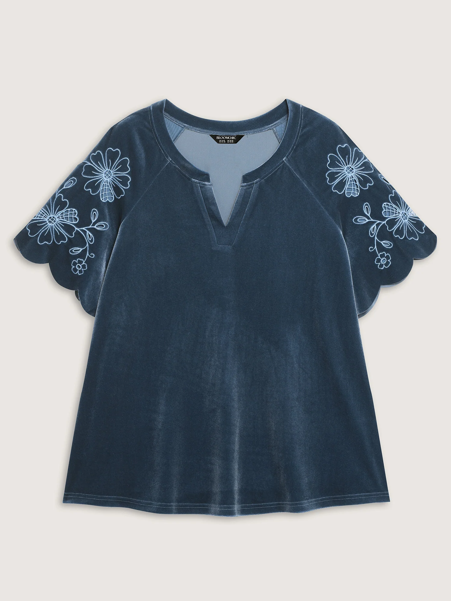 Velvet Embroidered Mesh Sleeve Stretchy Blouse - Image 7