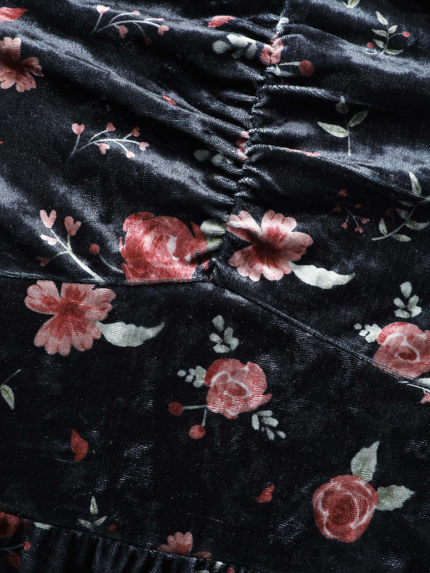 Velvet Floral Lace Ruched Midi Dress - Image 5