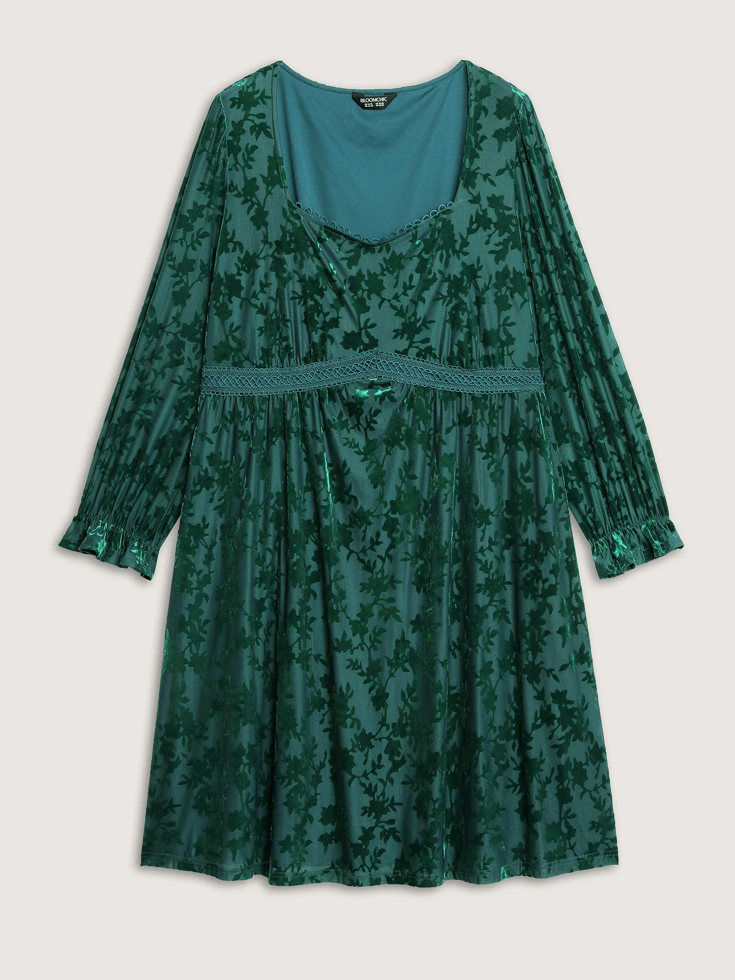 Velvet Floral Print Lace Pockets Party Dress - Image 8