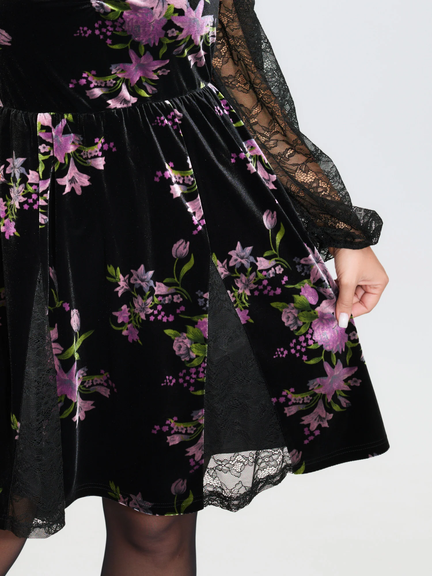 Velvet Floral Sheer Lace Knee Dress - Image 4