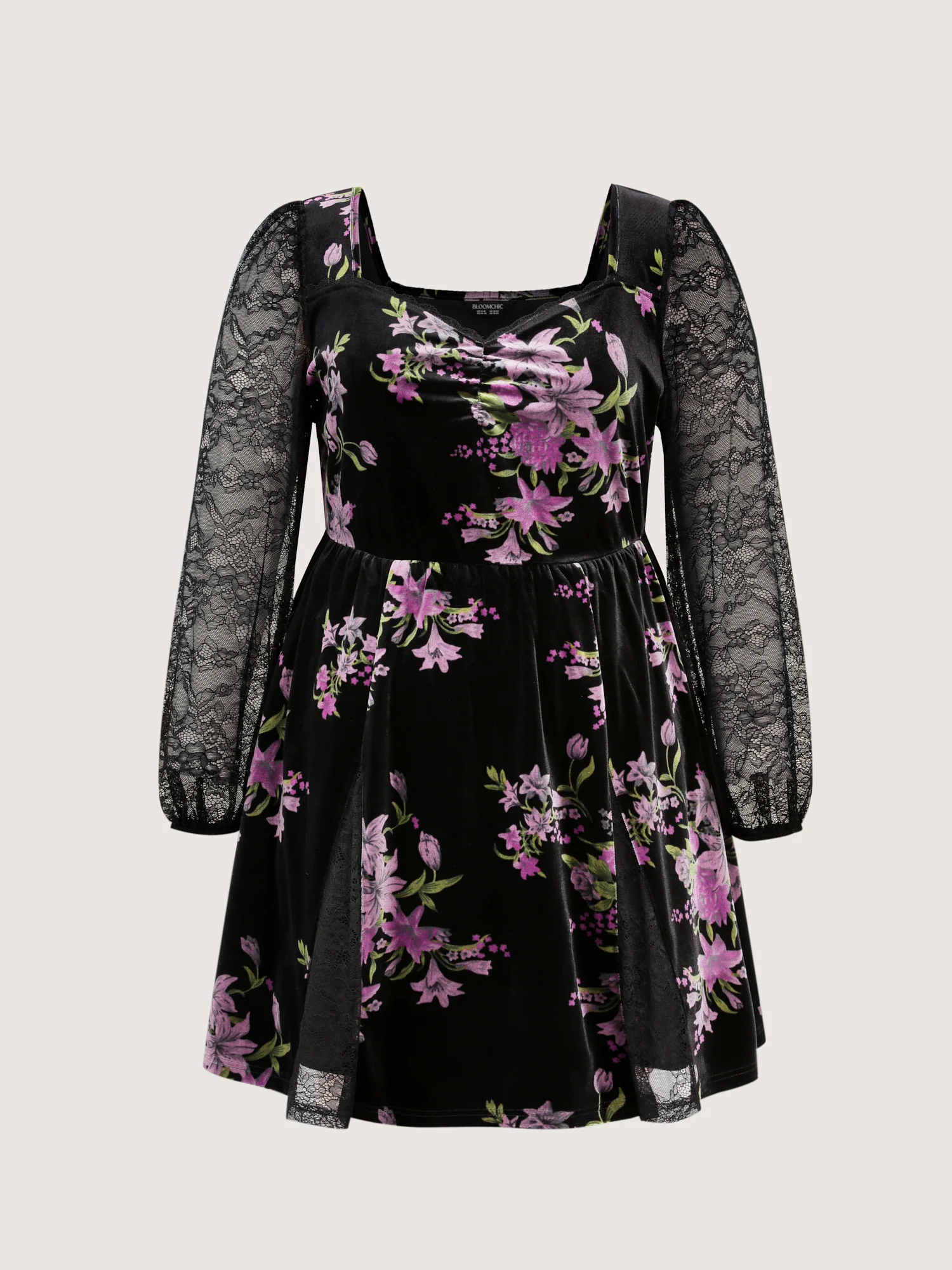 Velvet Floral Sheer Lace Knee Dress - Image 8