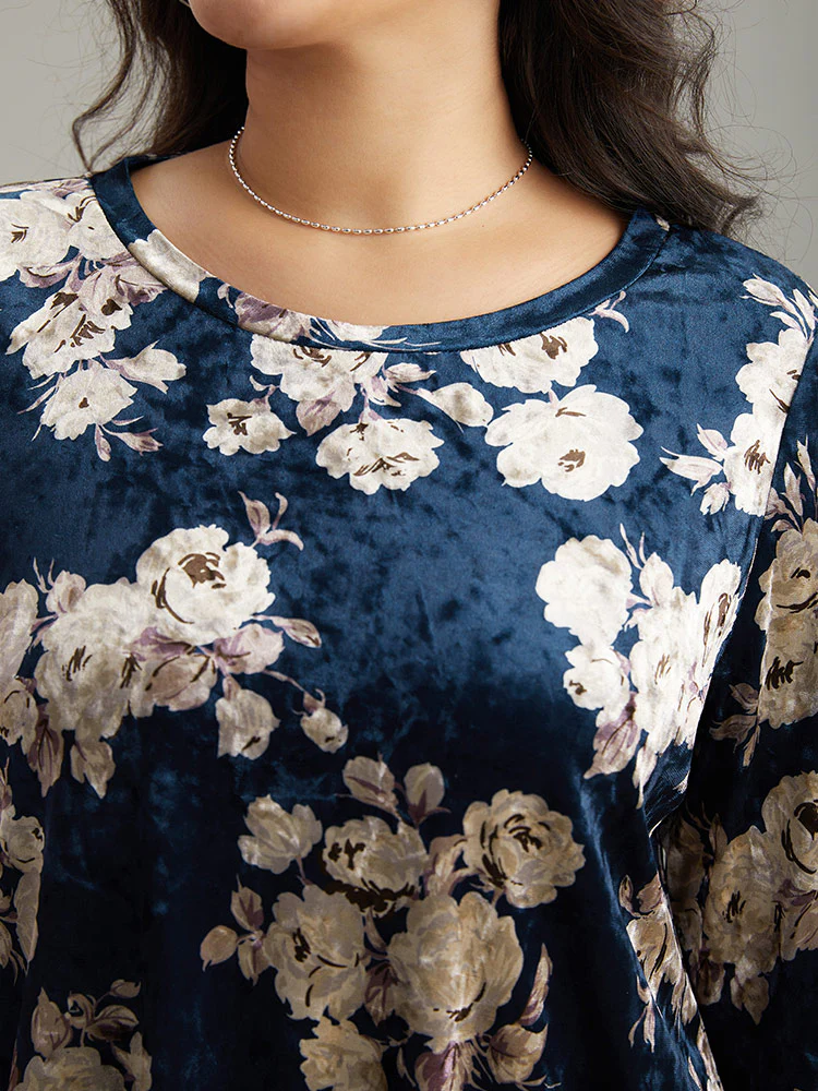Velvet Floral Tiered Flounce Sleeve T-shirt - Image 5