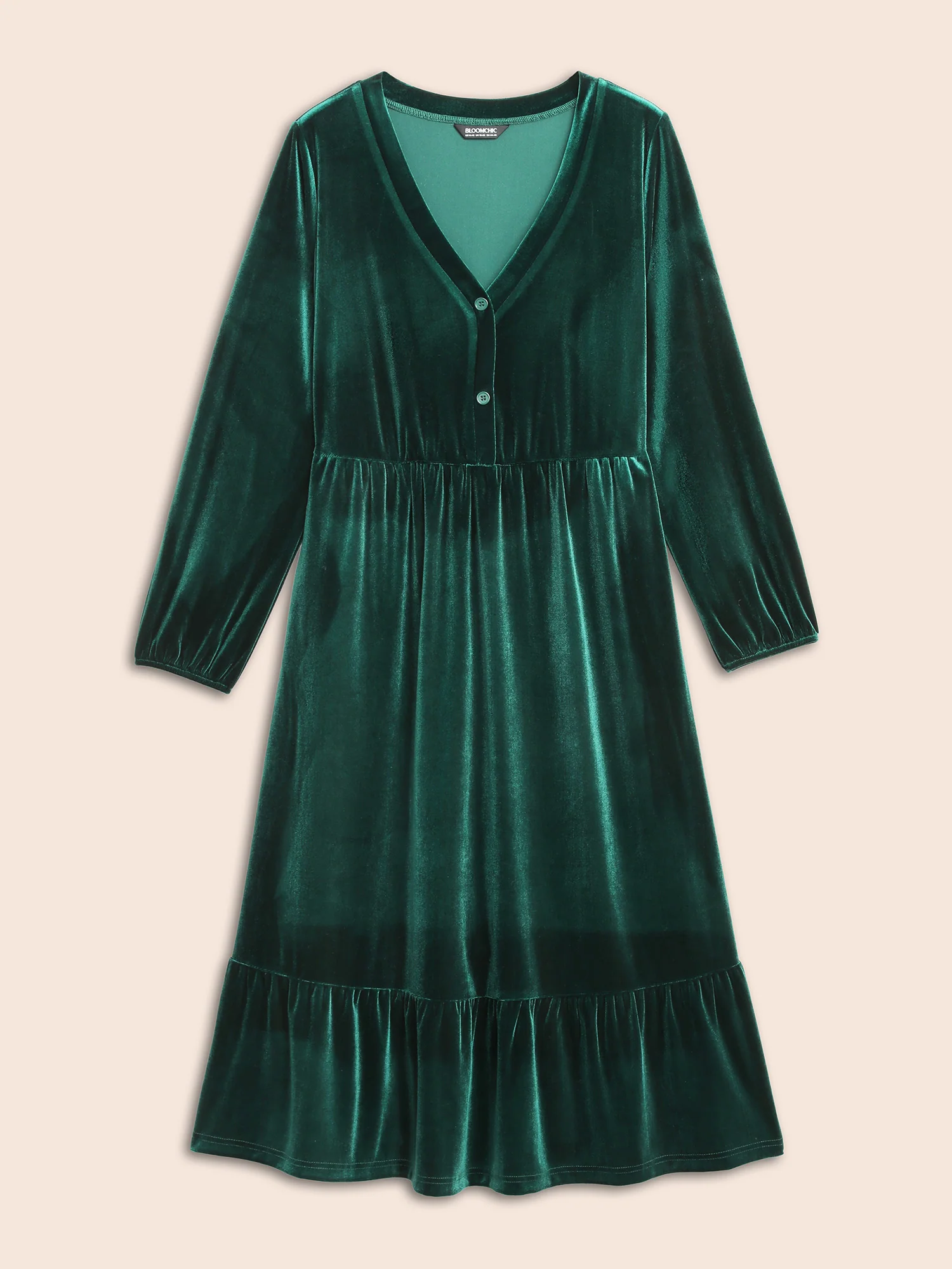 Velvet Front Button Pleated Midi Dress - Image 7
