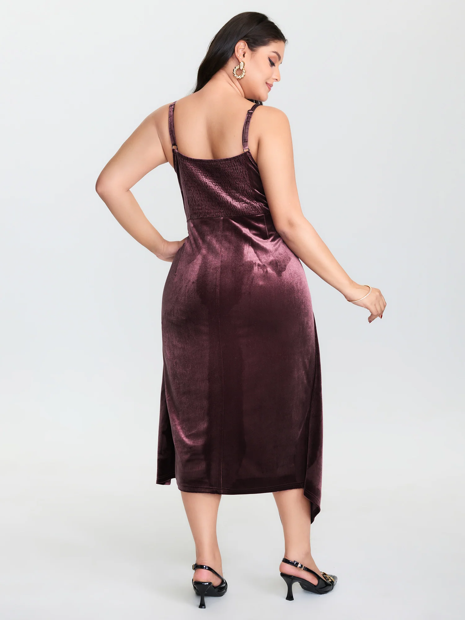 Velvet Gathered Waist Stretchy Midi Dress - Image 4