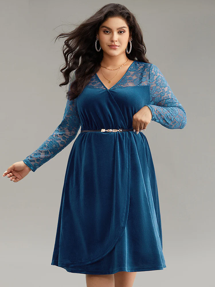 Velvet Guipure Lace Wrap Dress - Image 2