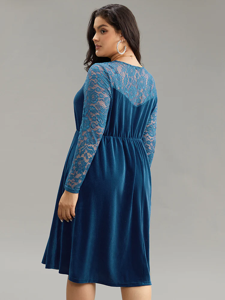 Velvet Guipure Lace Wrap Dress - Image 5