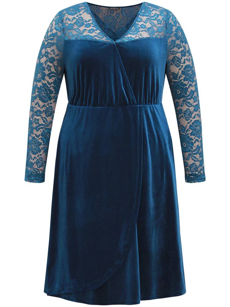Velvet Guipure Lace Wrap Dress - Image 9