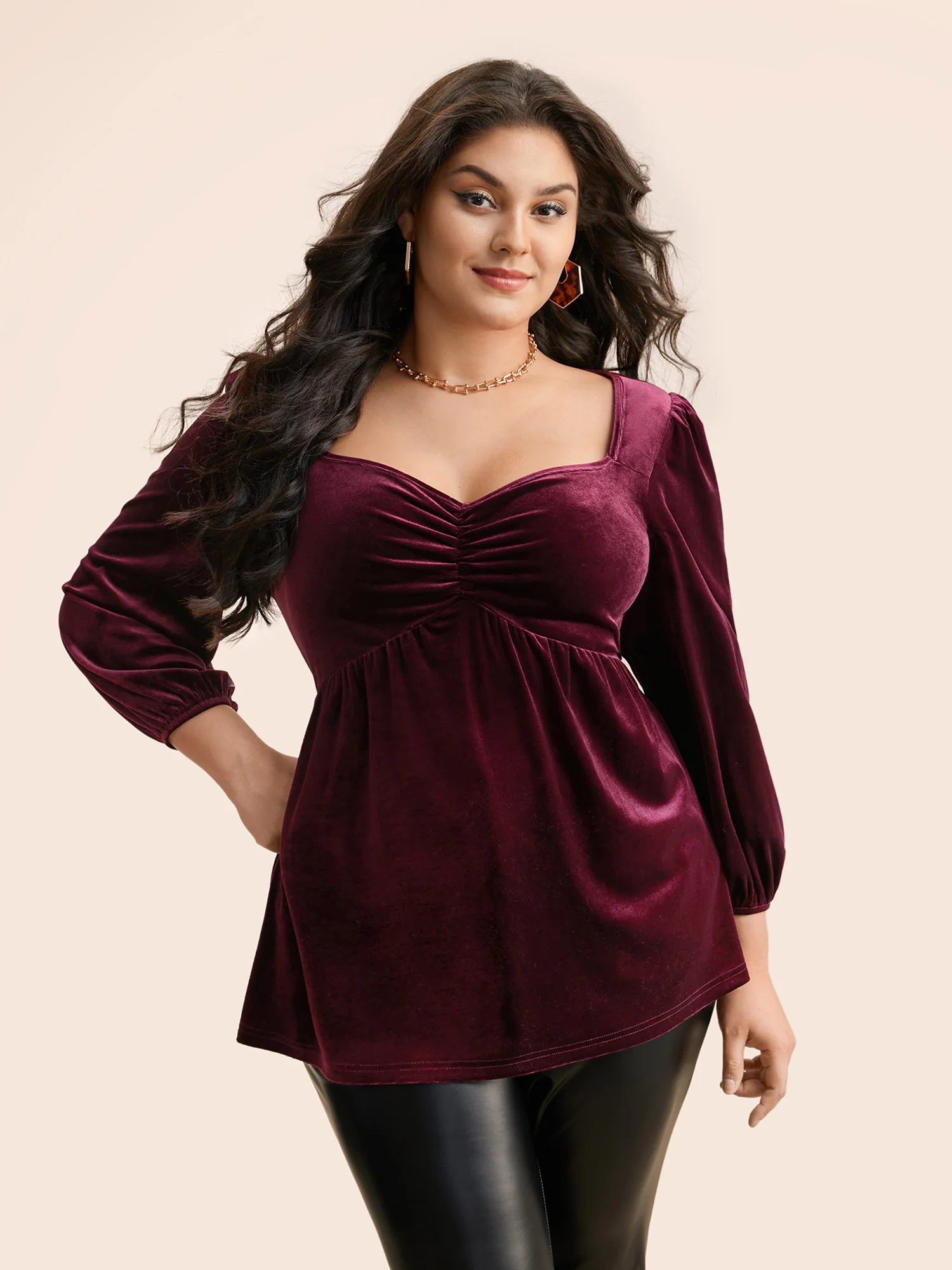 Velvet Heart Neckline Gathered Blouse - Image 5