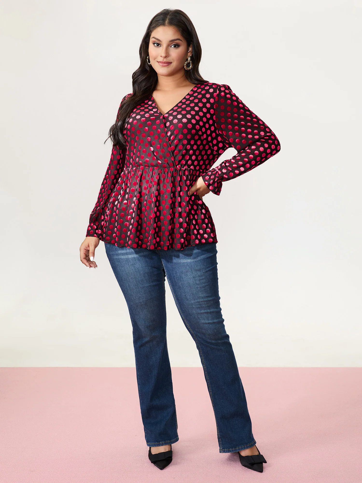 Velvet Heart Print Stretchy Waist Blouse - Image 2