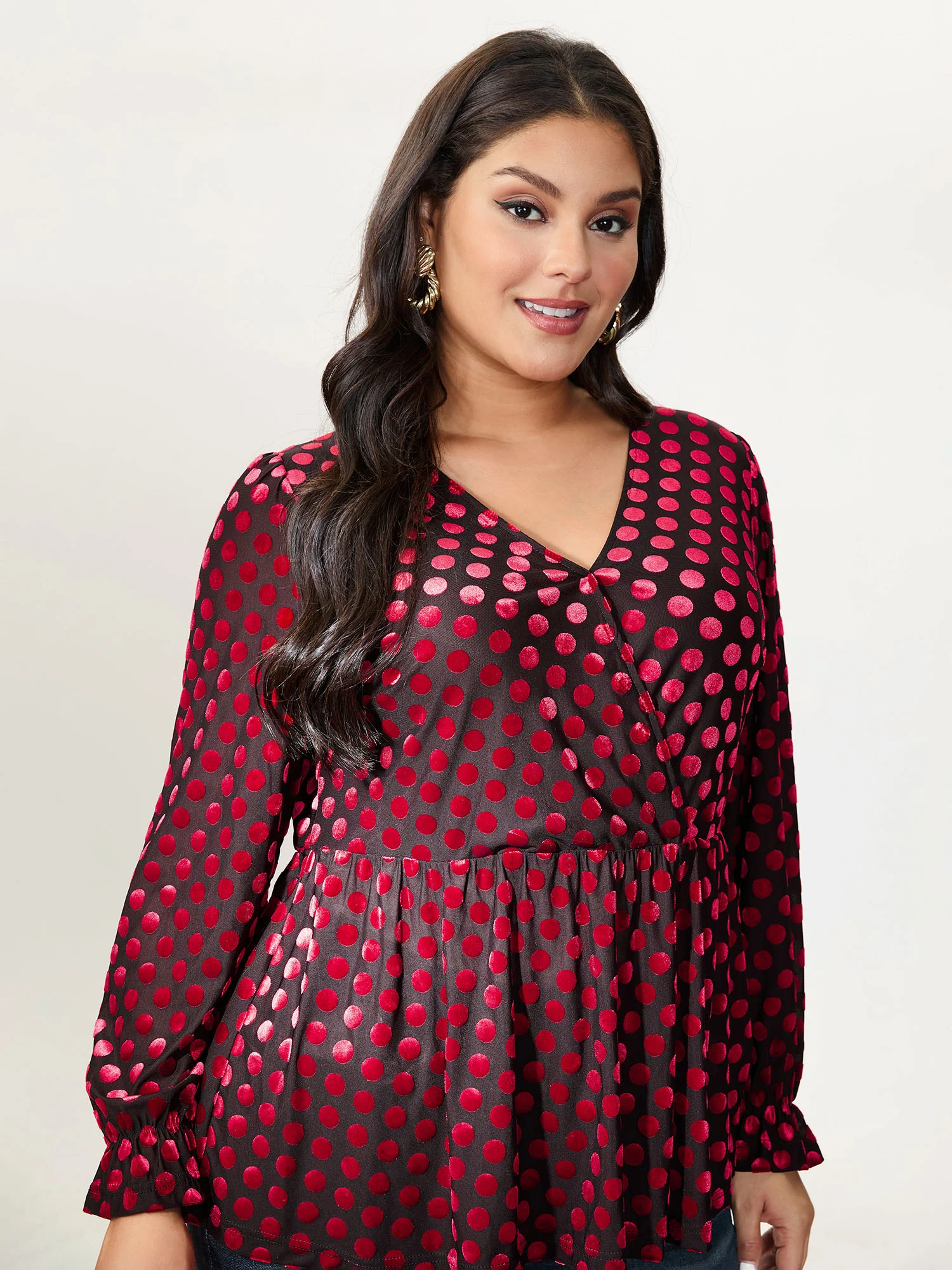 Velvet Heart Print Stretchy Waist Blouse - Image 3