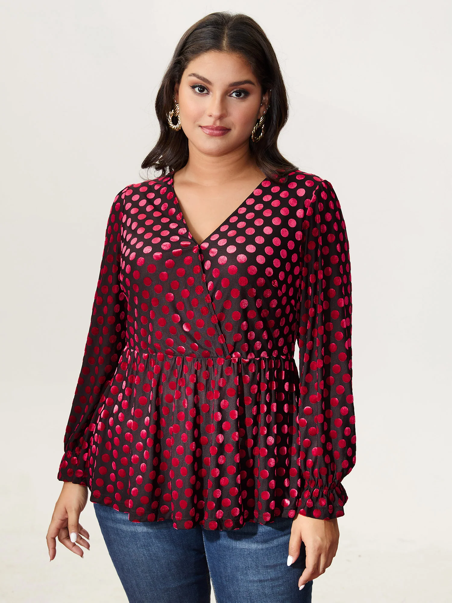 Velvet Heart Print Stretchy Waist Blouse - Image 4