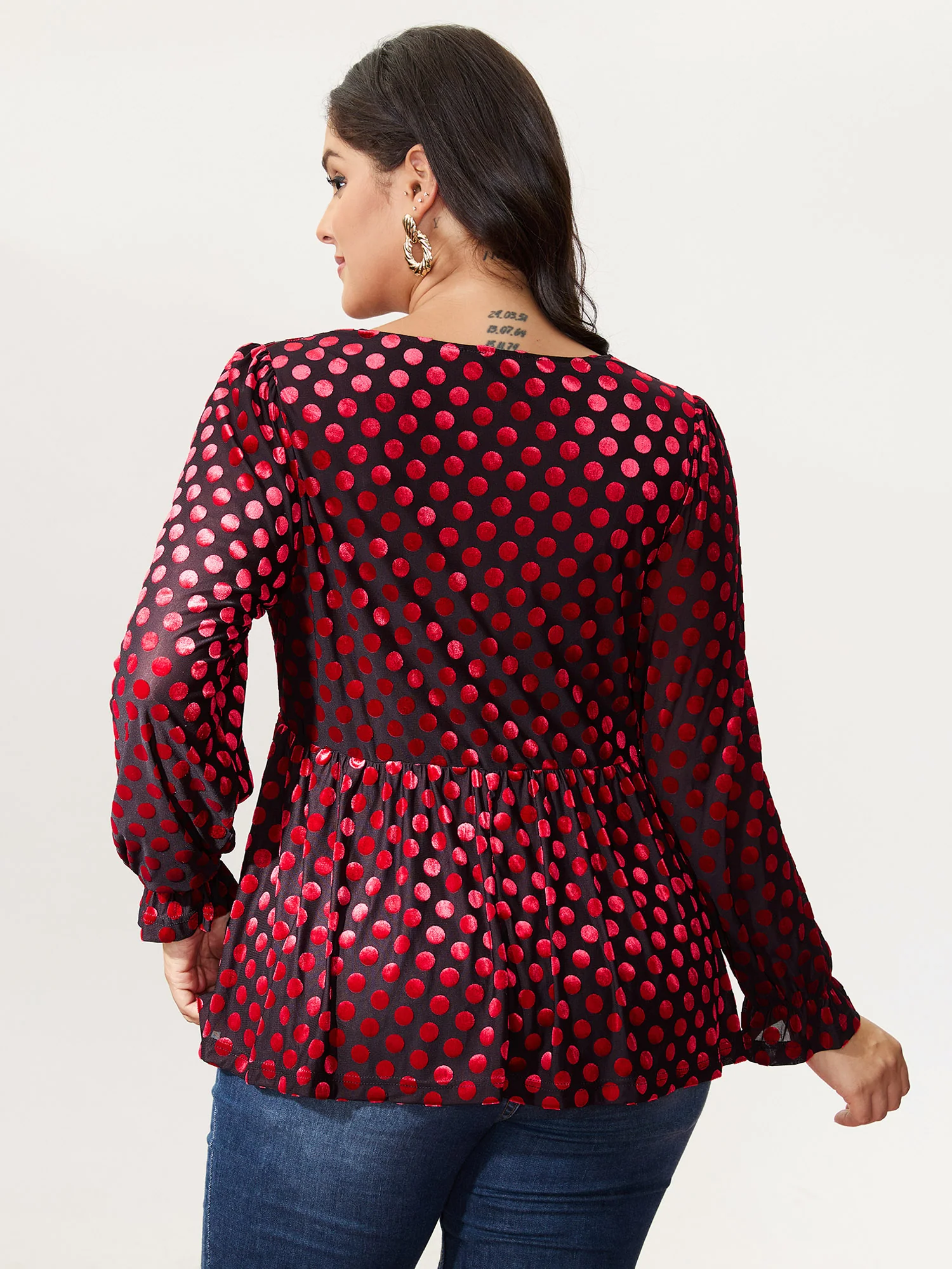 Velvet Heart Print Stretchy Waist Blouse - Image 5