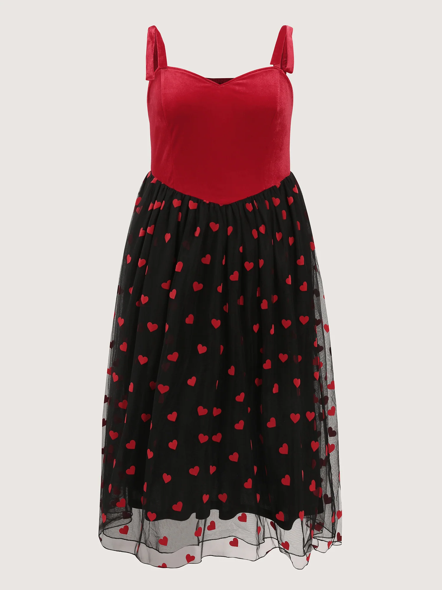 Velvet Heart Shaped Flocked Shoulder-Tie Maxi Dress - Image 6