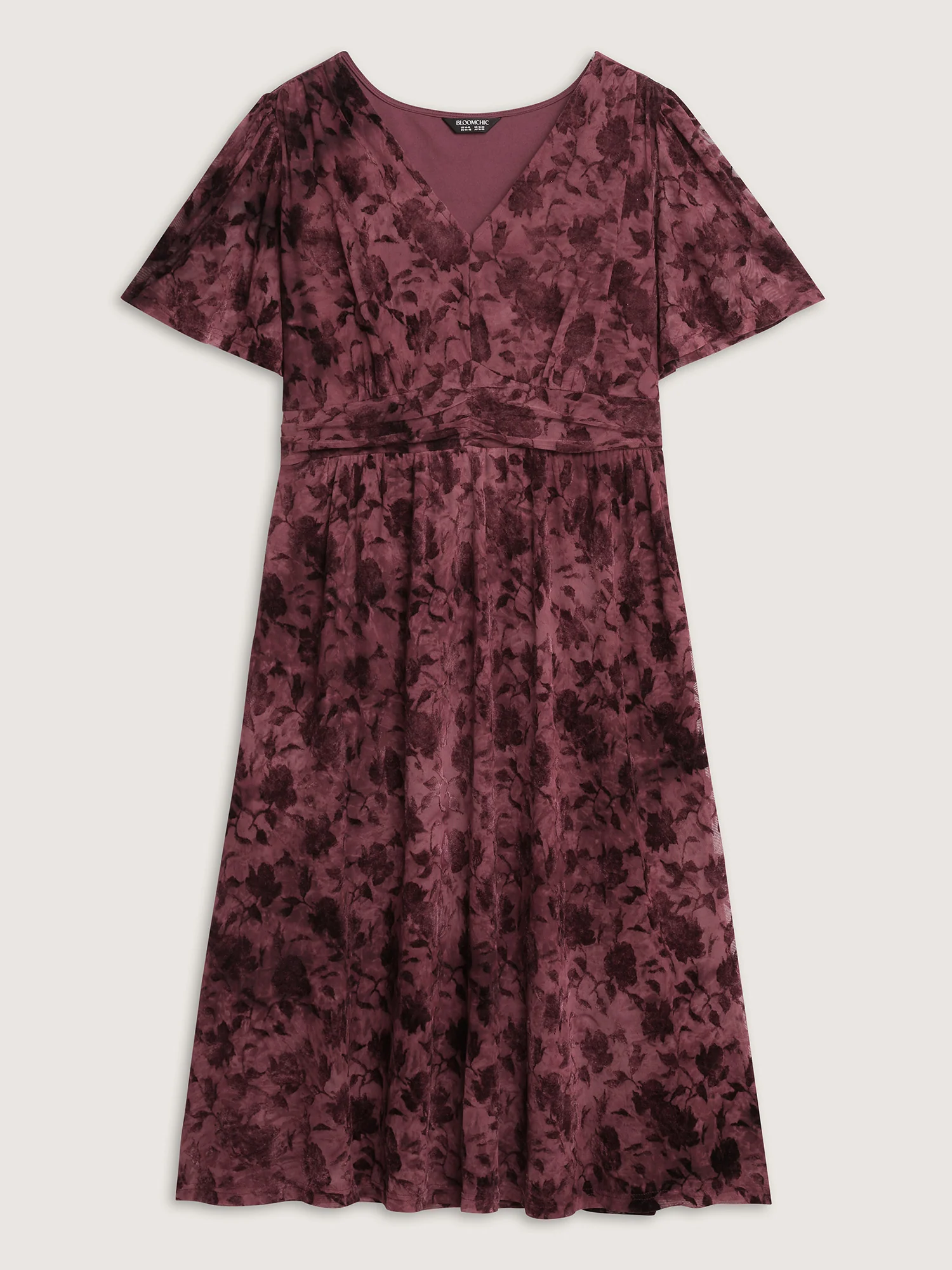 Velvet Jacquard Pleated Waist Sheer Midi Dress - Image 7