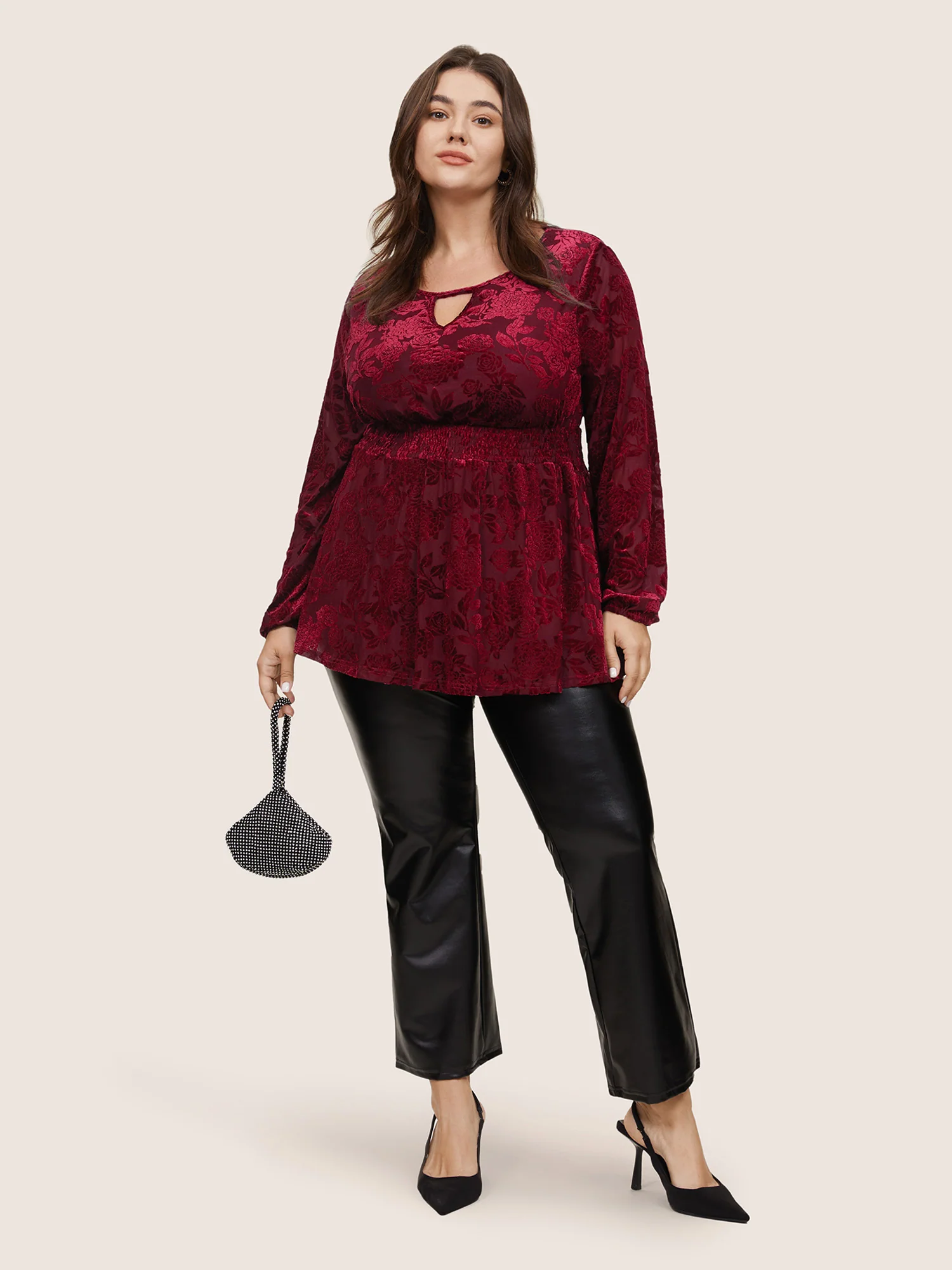 Velvet Keyhole Crochet Lace Blouse - Image 2