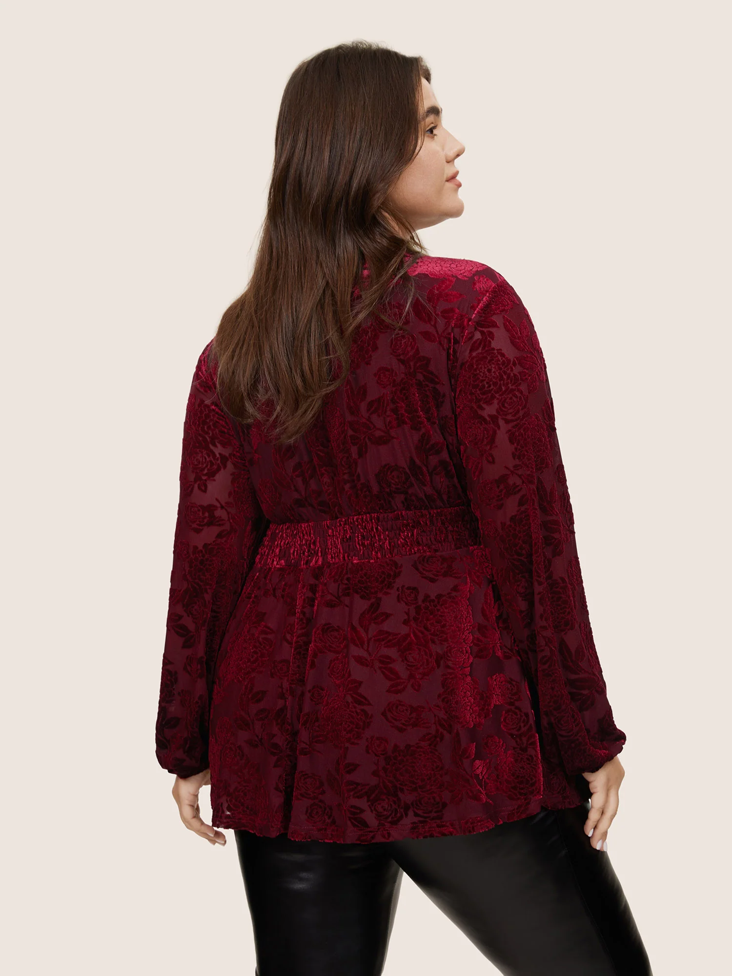 Velvet Keyhole Crochet Lace Blouse - Image 4