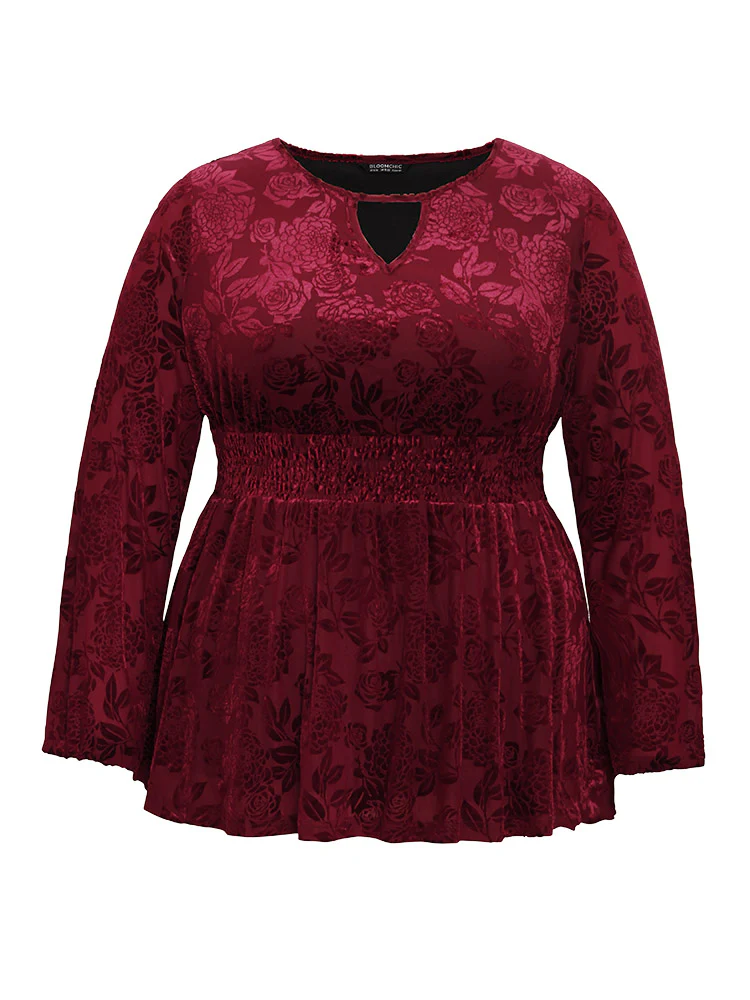 Velvet Keyhole Crochet Lace Blouse - Image 5