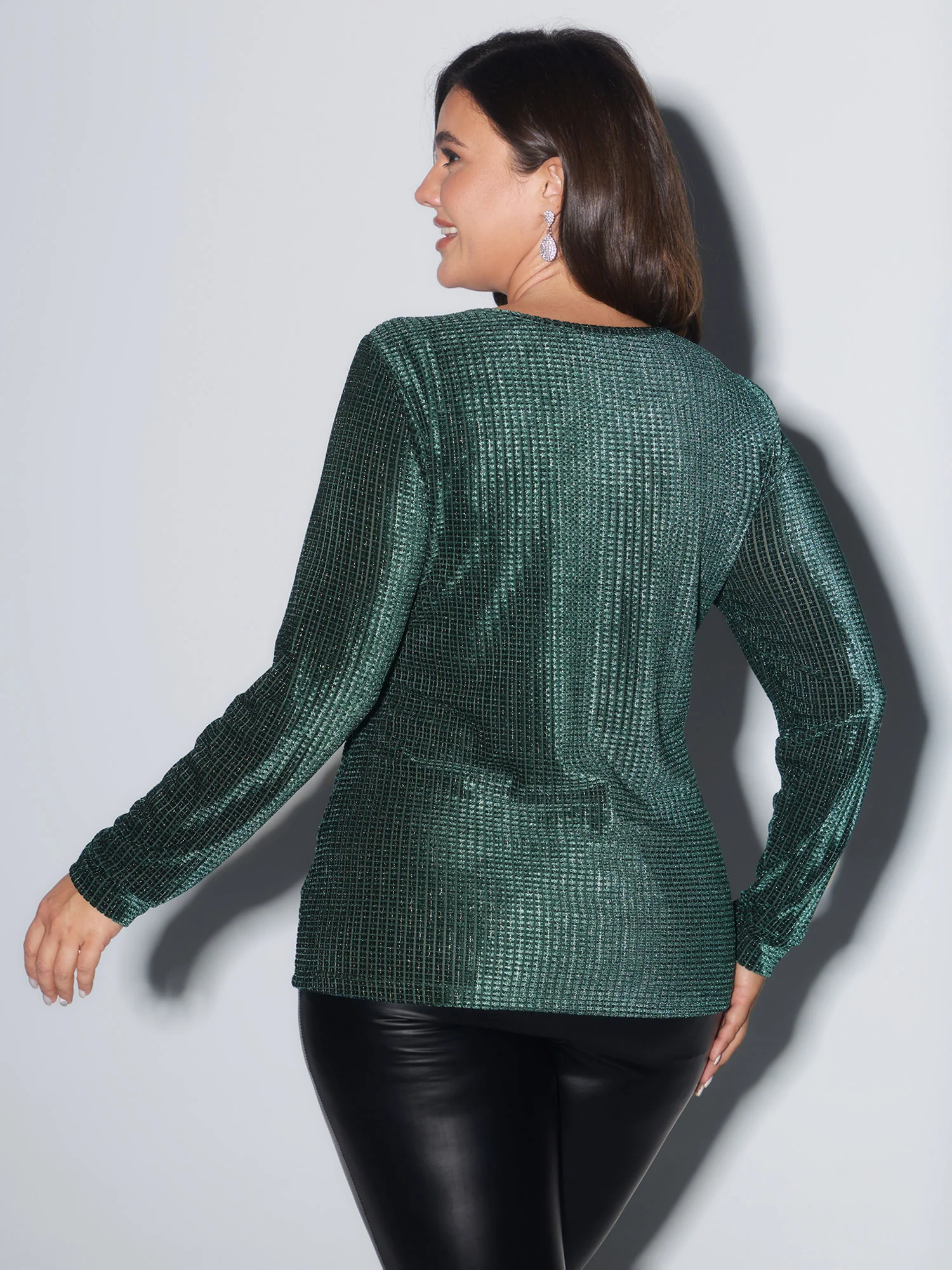 Velvet Knit Jacquard V-Neck Top - Image 4