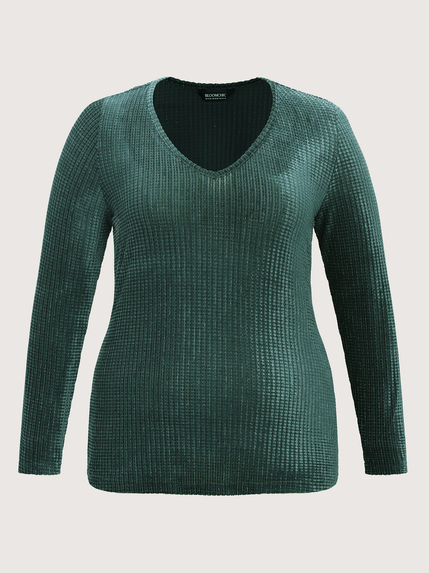 Velvet Knit Jacquard V-Neck Top - Image 6
