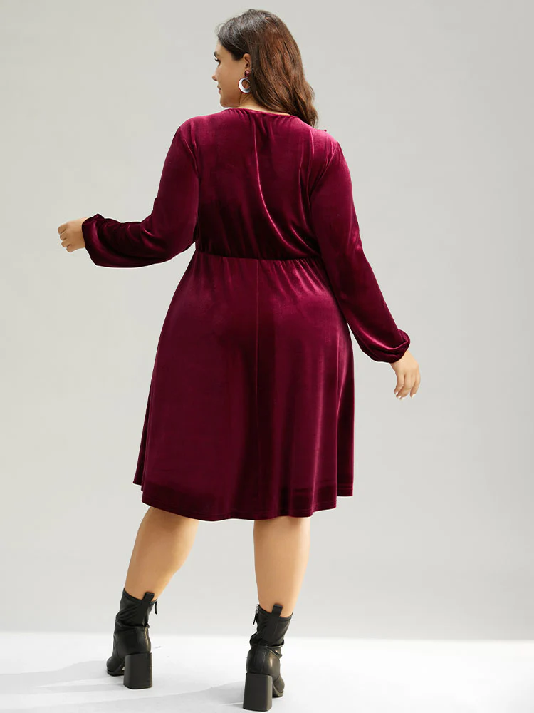 Velvet Lace Panel Elastic Cuffs Dress - Image 3