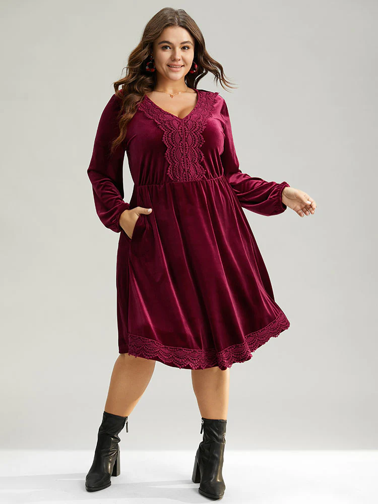 Velvet Lace Panel Elastic Cuffs Dress - Image 5