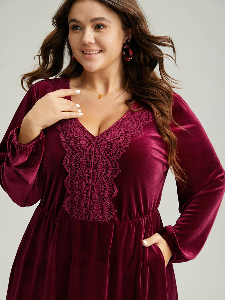 Velvet Lace Panel Elastic Cuffs Dress - Image 6