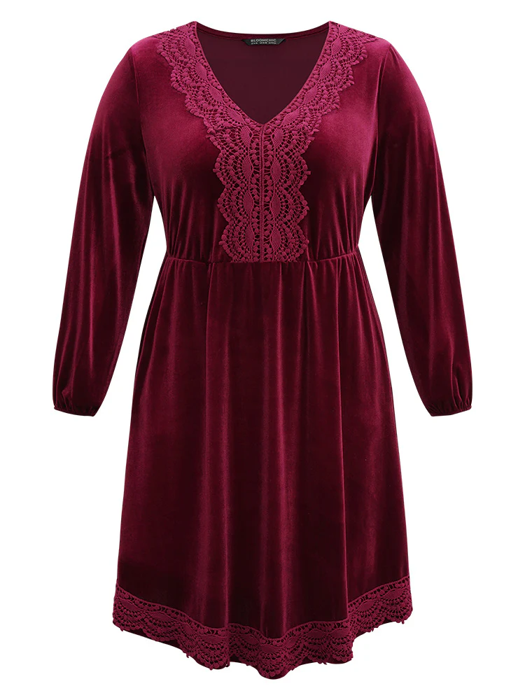 Velvet Lace Panel Elastic Cuffs Dress - Image 7