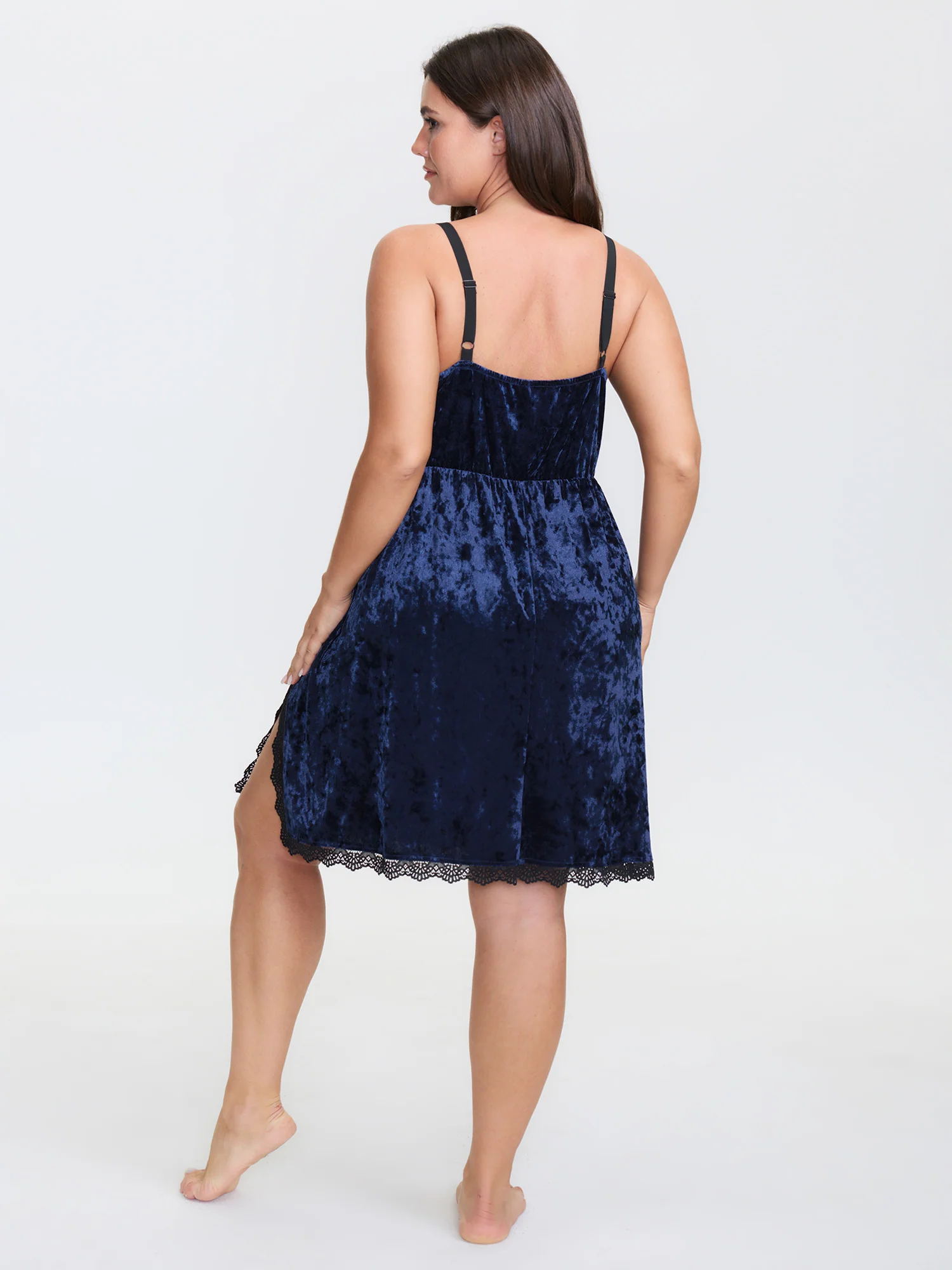 Velvet Lace Trim Adjustable Nightgown - Image 5