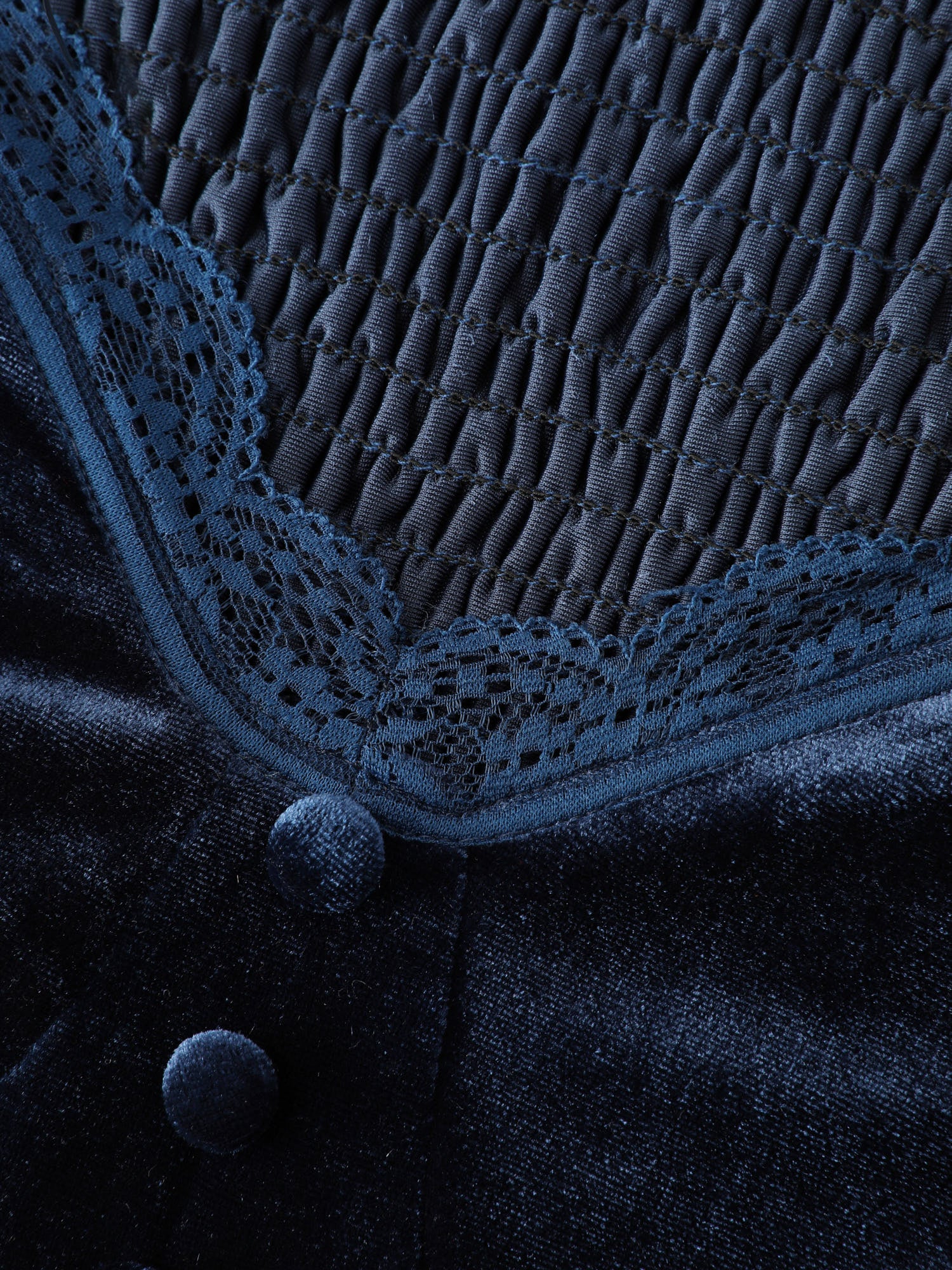 Velvet Lace Trim Stitch Shirred Midi Dress - Image 5