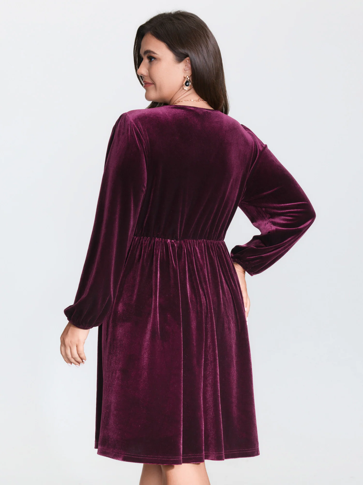 Velvet Lace Trim Stretchy Waist Midi Dress - Image 4