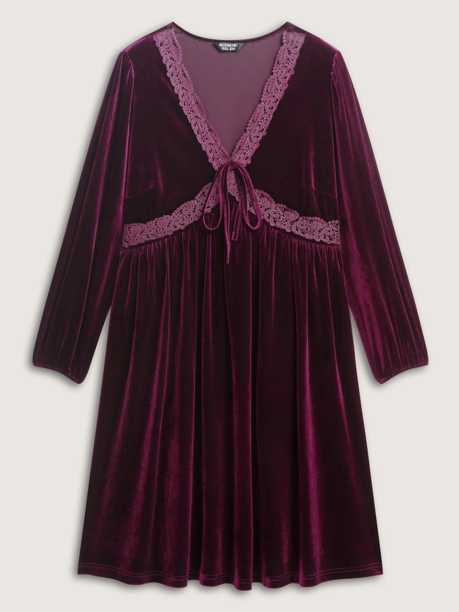 Velvet Lace Trim Stretchy Waist Midi Dress - Image 7