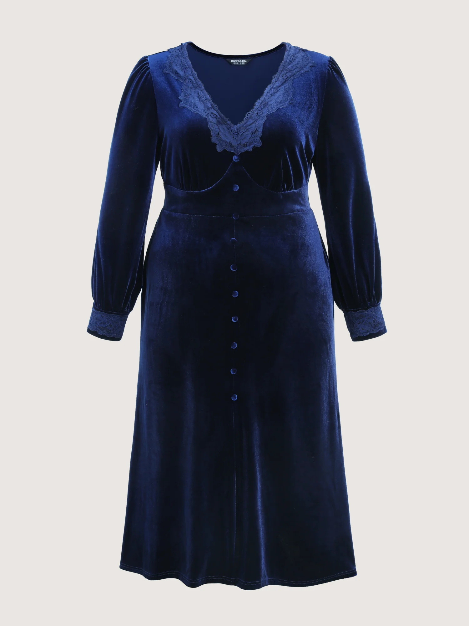 Velvet Lace Trim Waist-Defining Midi Dress - Image 7