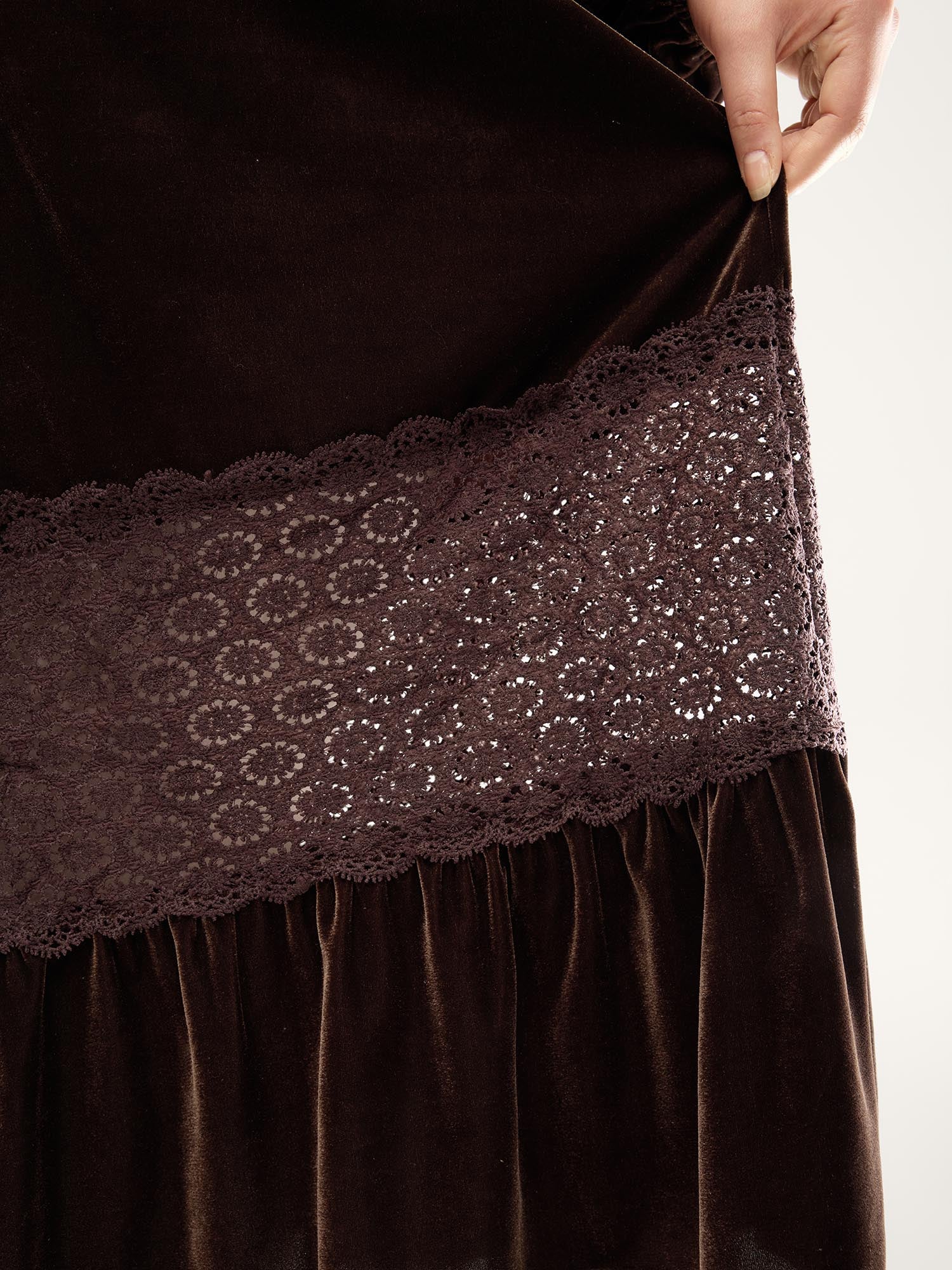 Velvet Lace Trim Waist-Tie Maxi Dress - Image 3