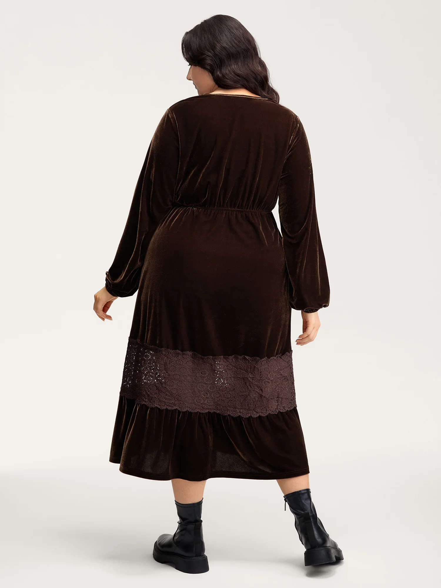 Velvet Lace Trim Waist-Tie Maxi Dress - Image 4