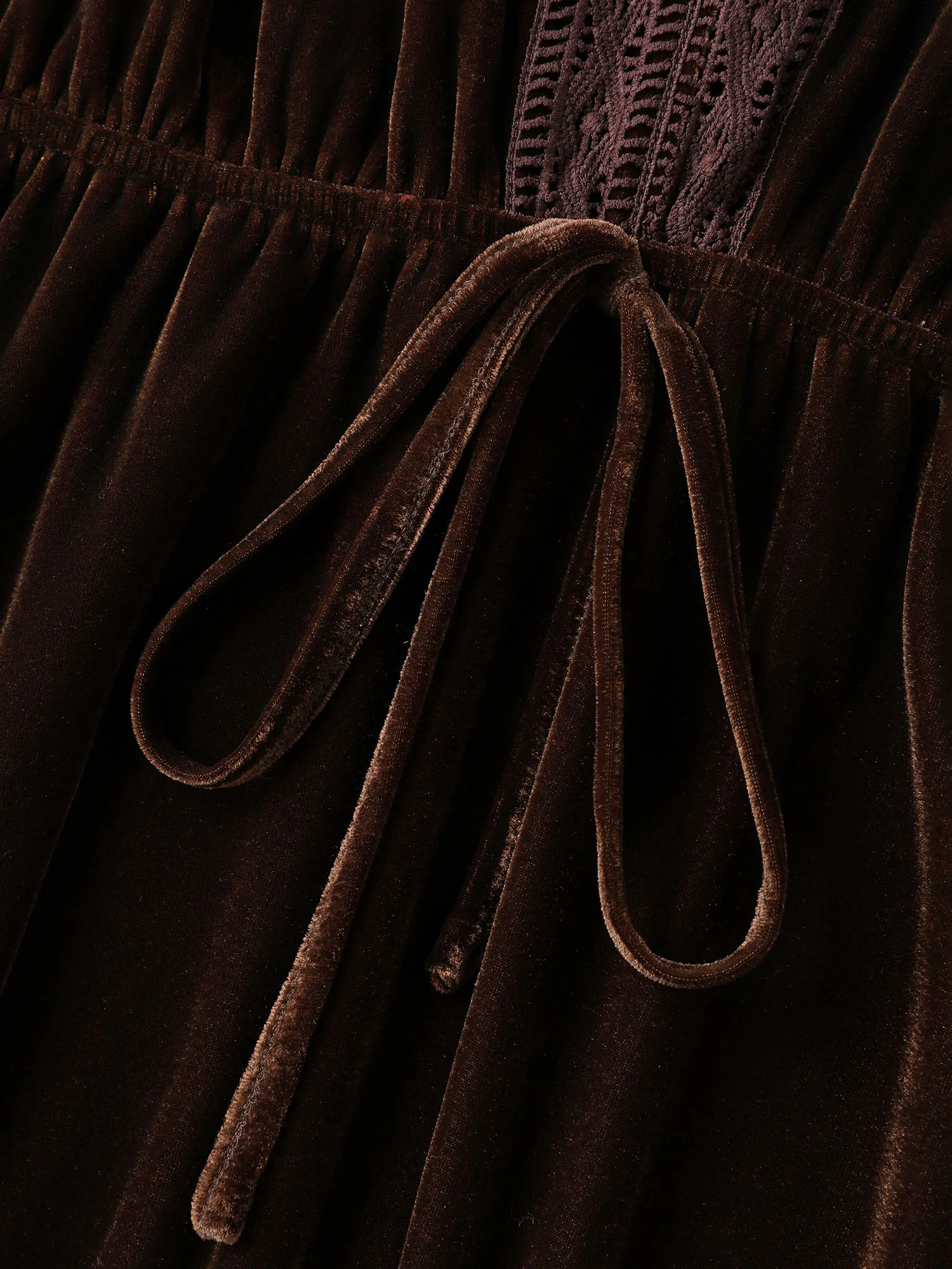 Velvet Lace Trim Waist-Tie Maxi Dress - Image 5