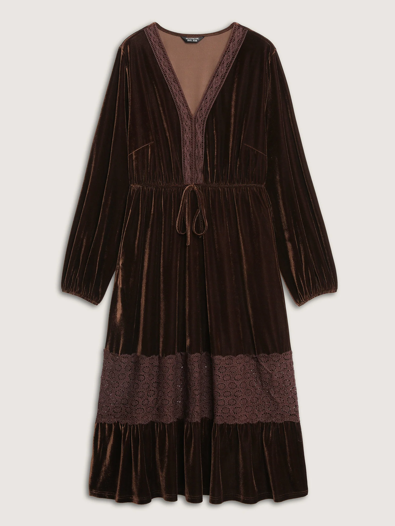 Velvet Lace Trim Waist-Tie Maxi Dress - Image 7