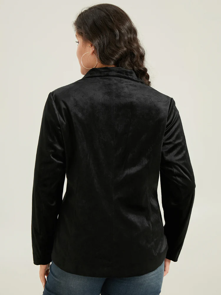 Velvet Lapel Collar Metai Detail Blazer - Image 3