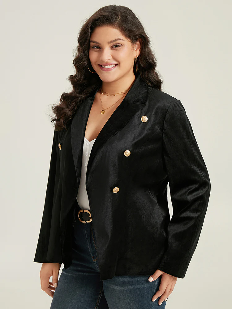Velvet Lapel Collar Metai Detail Blazer - Image 4