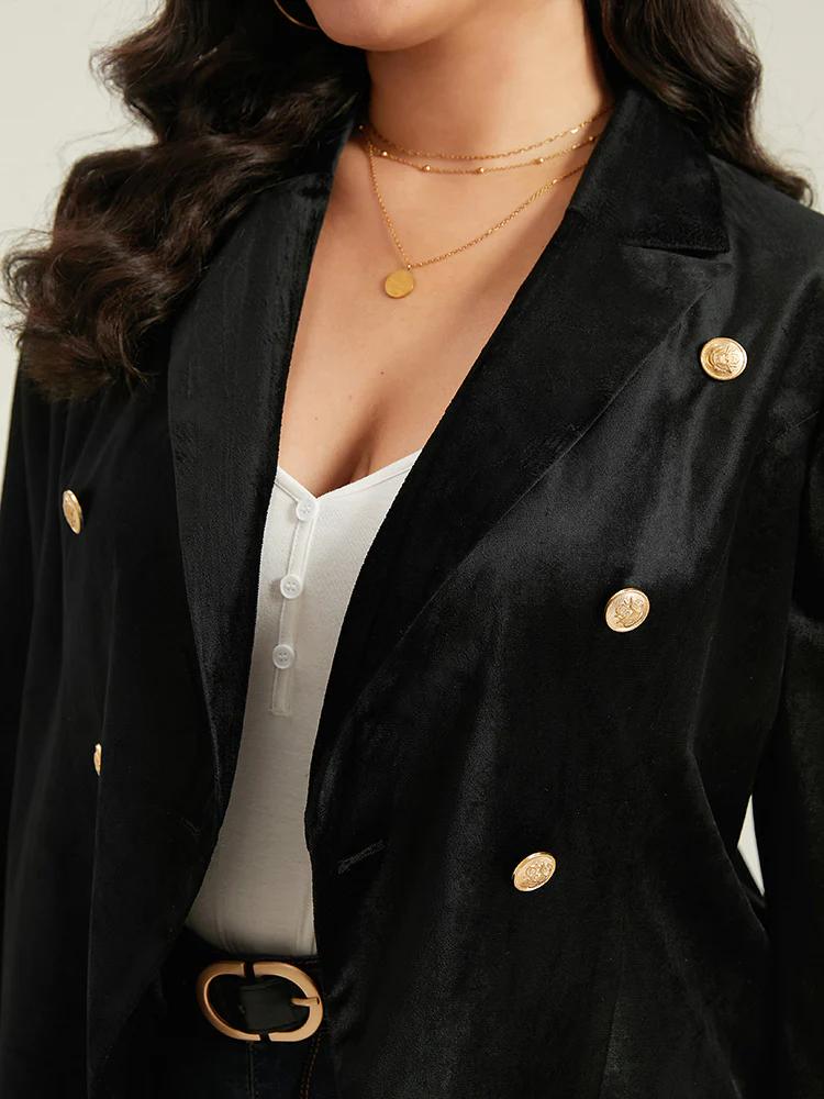 Velvet Lapel Collar Metai Detail Blazer - Image 6