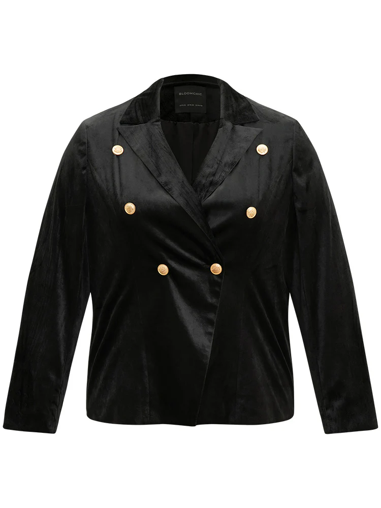 Velvet Lapel Collar Metai Detail Blazer - Image 8
