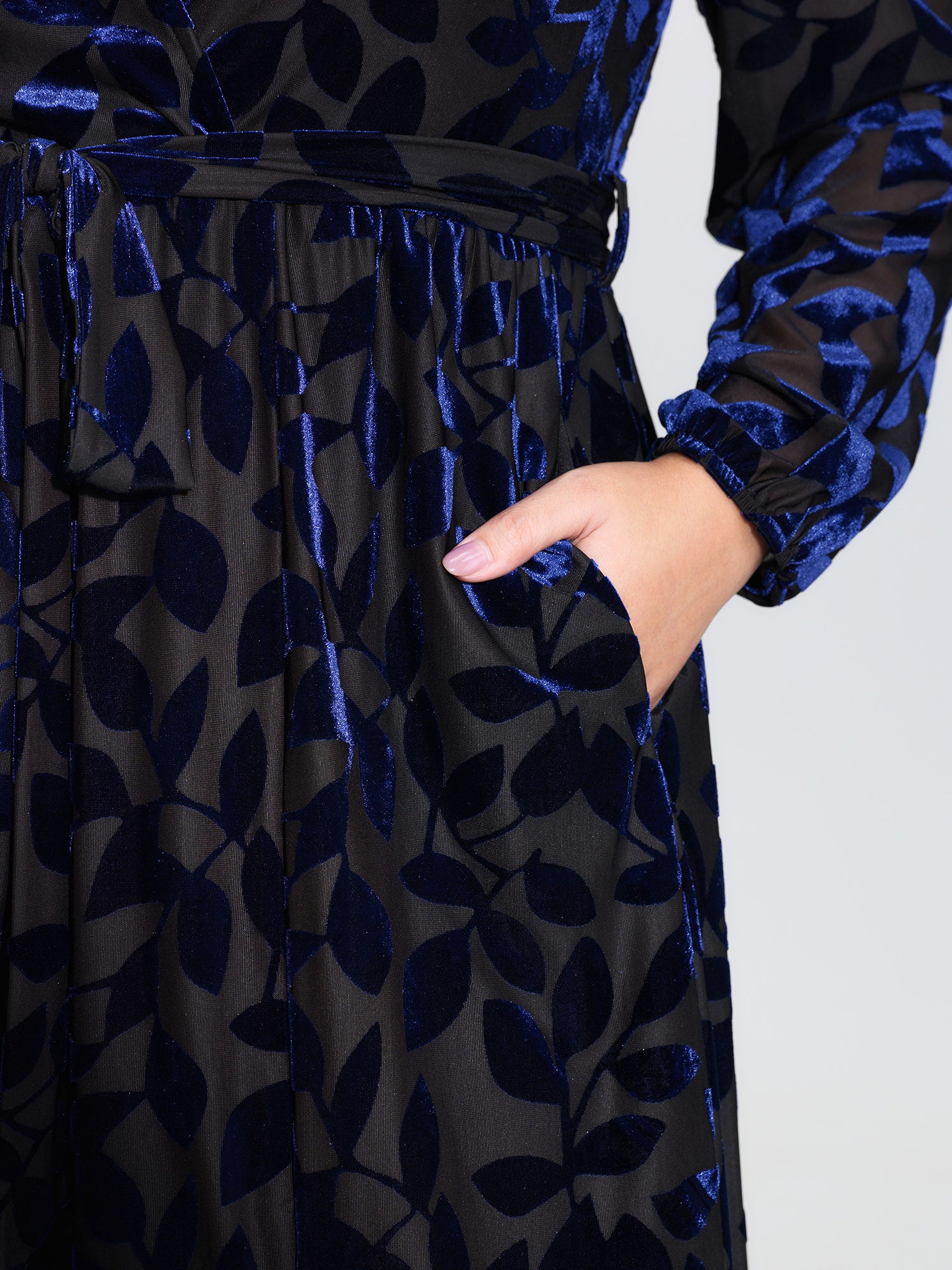 Velvet Laser Cut Faux Wrap Midi Dress - Image 4
