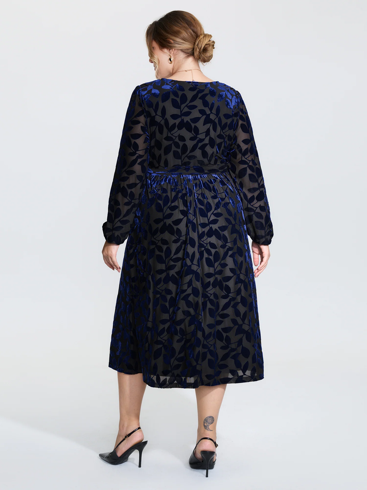 Velvet Laser Cut Faux Wrap Midi Dress - Image 5