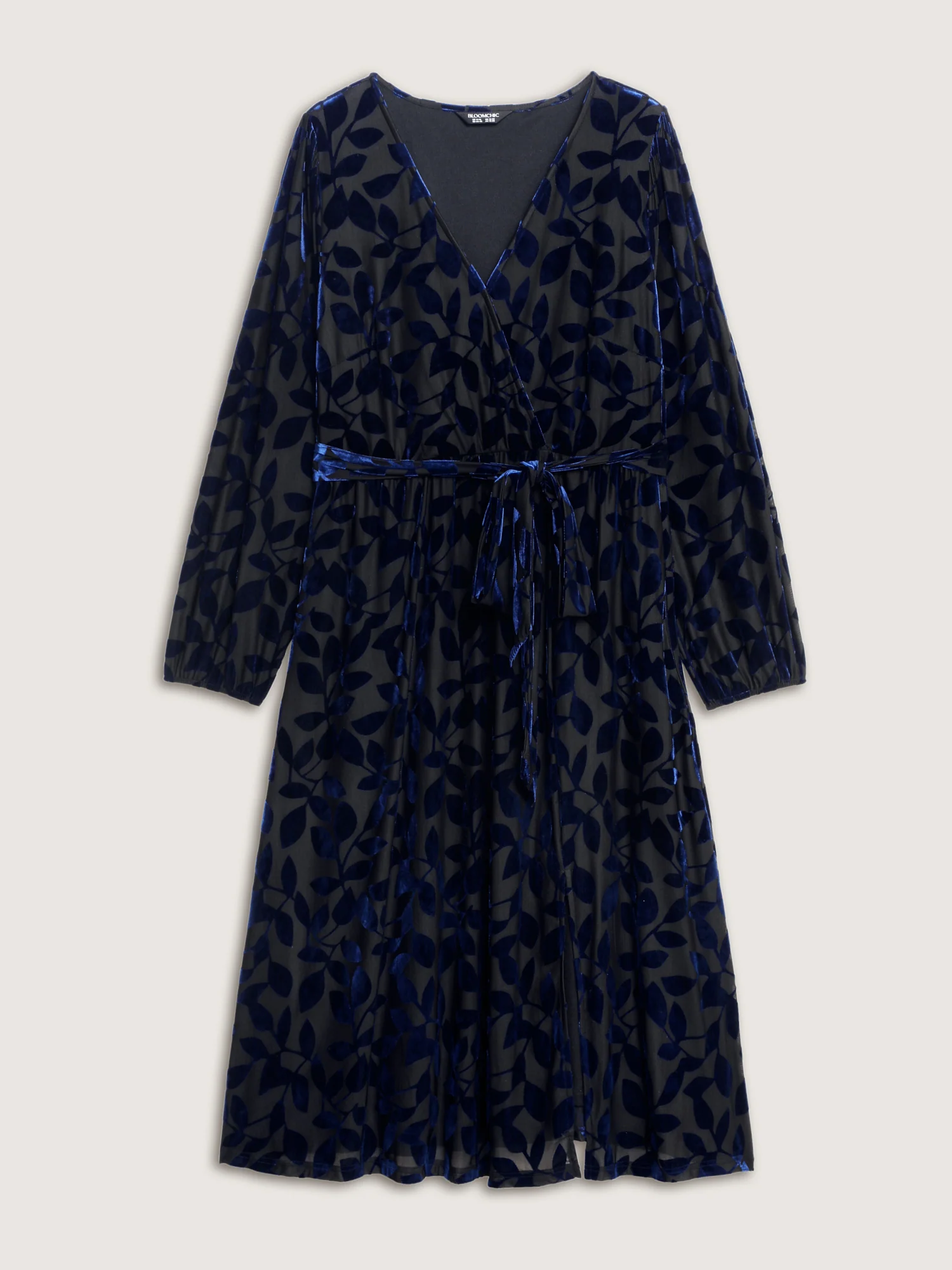 Velvet Laser Cut Faux Wrap Midi Dress - Image 8
