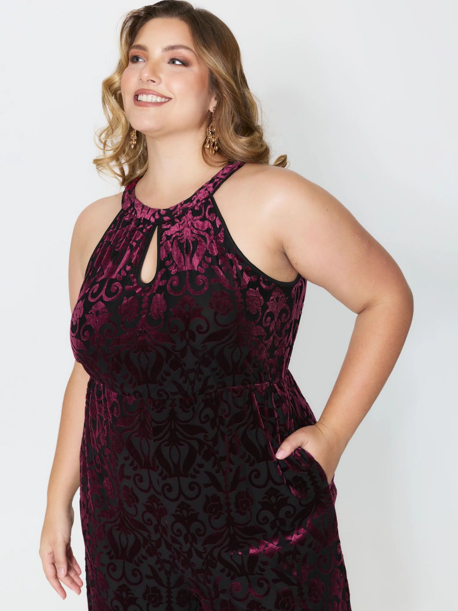 Velvet Laser Cut Lined Wide-Leg Jumpsuit - Image 2
