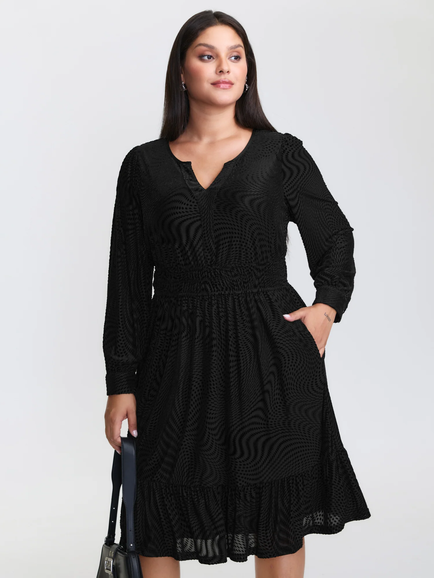 Velvet Laser Cut Ruffled Hem Midi Dress - Image 3