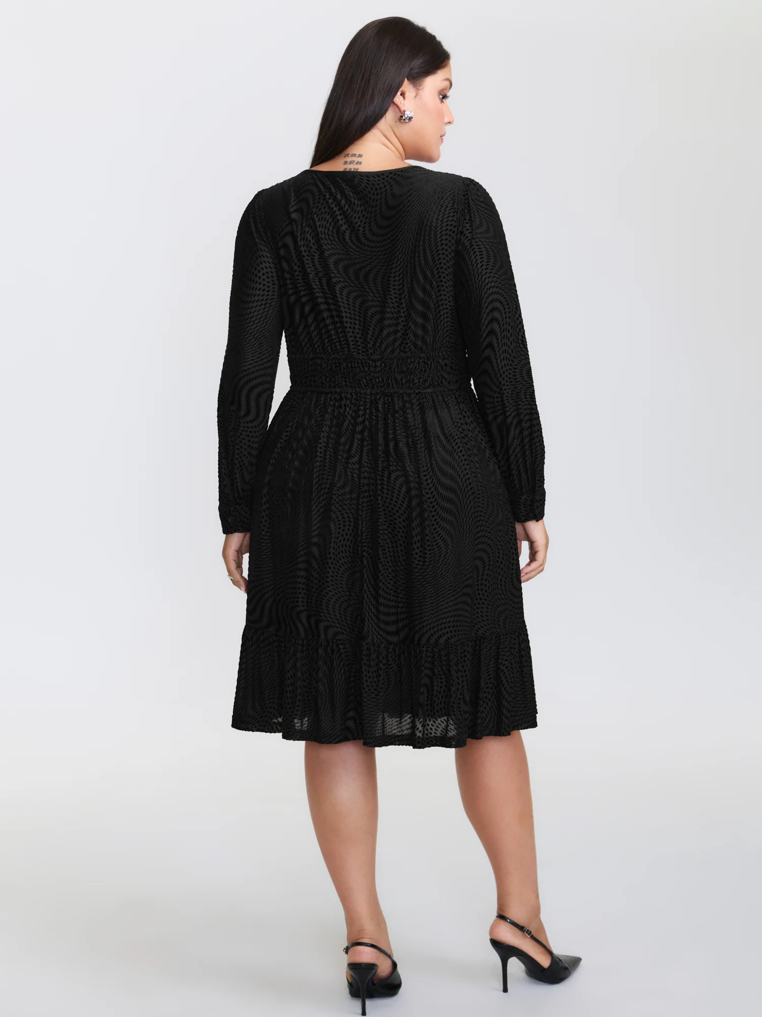 Velvet Laser Cut Ruffled Hem Midi Dress - Image 4