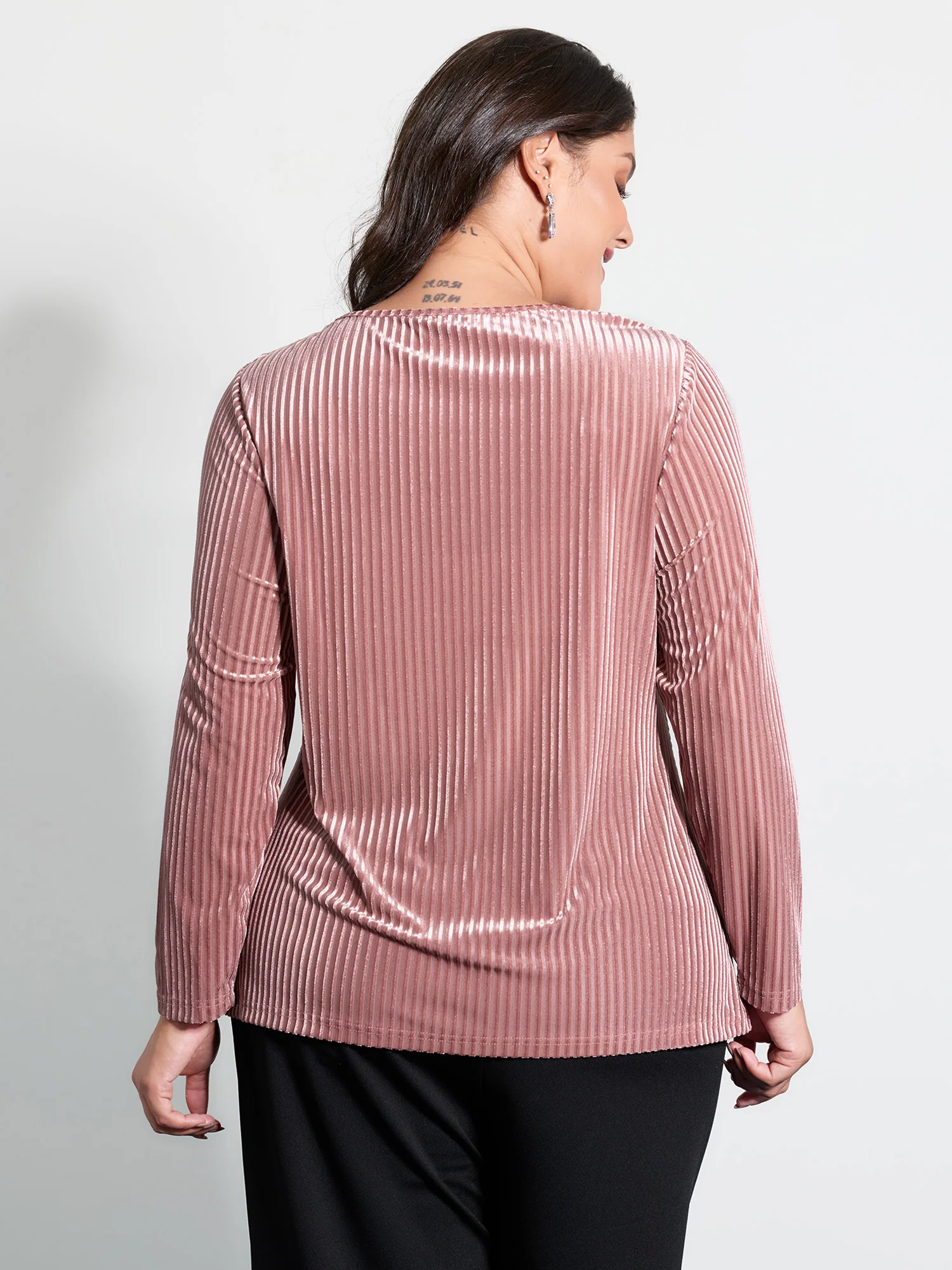Velvet Laser Cut Stripe Sheer T-Shirt - Image 5